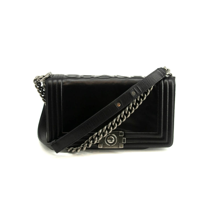 Chanel Black Vinyl Reverso Medium Boy Bag 15 Series #3975 by Bolt Boutique