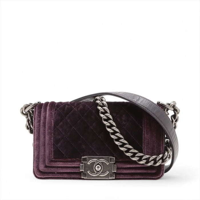 Chanel Boy 20 Small Purple Velvet Chain Shoulder Bag Purple Gunmetal Fittings 17 Series #3748 by Bolt Boutique