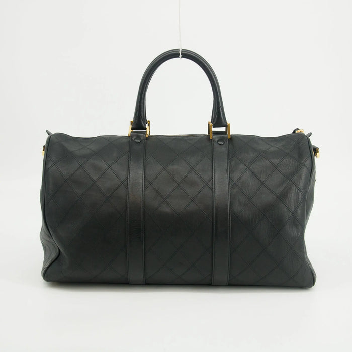 Chanel Calfskin Stitched CC Bicolor 2way Boston Bag Black #2618 by Bolt Boutique