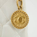Chanel Caviar Skin Reprint Medallion Tote Bag White 2 Series #2678 by Bolt Boutique