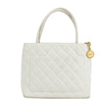 Chanel Caviar Skin Reprint Medallion Tote Bag White 2 Series #2678 by Bolt Boutique