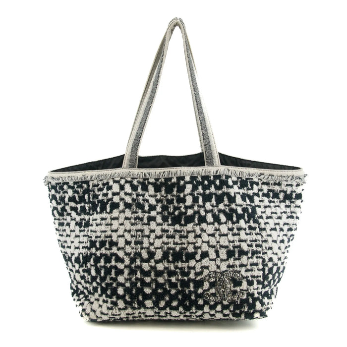 Chanel CC Black and White Terry Cloth Beach Shoulder Bag #5022 by Bolt Boutique