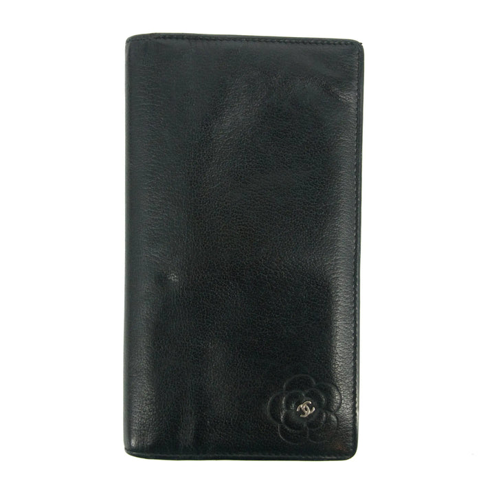 Chanel CC Camelia Flower Black Leather Long Fold Wallet #3014 by Bolt Boutique