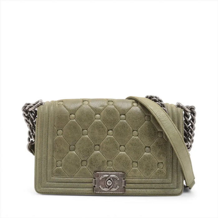 Chanel Celtic Boy 25 Flap Chesterfield Green Gunmetal Shoulder Bag #3745 by Bolt Boutique