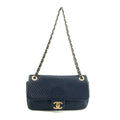 Chanel Chevron Flap Surpique Aged Calfskin Navy Shoulder Bag #3631 by Bolt Boutique