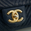 Chanel Chevron Flap Surpique Aged Calfskin Navy Shoulder Bag #3631 by Bolt Boutique