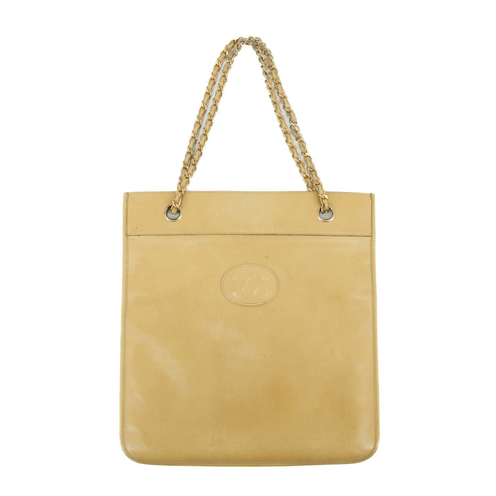 Chanel Coco Mark Beige Lambskin CC Logo Chain Shoulder Bag #3453 by Bolt Boutique