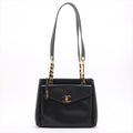 Chanel Coco Mark Caviar Skin CC Grained Pocket Shopper Shoulder Bag Black Gold Metal Fittings 3 Series- #2519 by Bolt Boutique