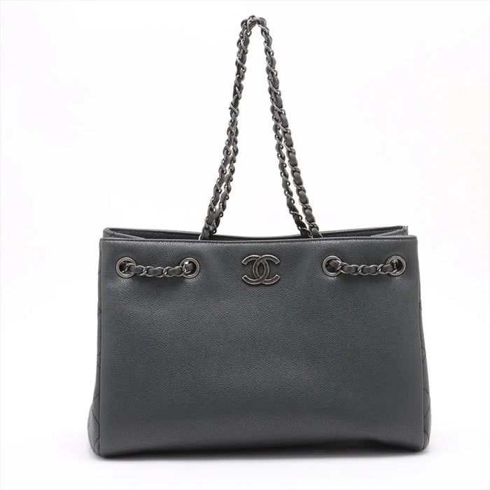 Chanel Coco Mark Caviar Skin Chain Tote Bag Black Gunmetal Fittings 22140581 #2437 by Bolt Boutique