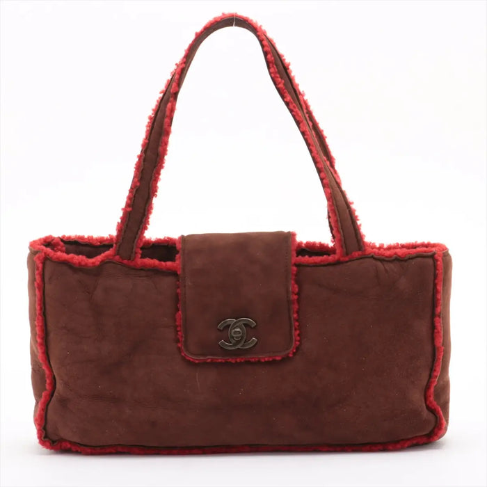 Chanel Coco Mark Mouton Brown / Red Tote Bag 5 Series #2897 by Bolt Boutique