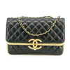 Chanel Double Flap Bag Quilted Lamb Skin Black & Gold Large 28 Series-#2708