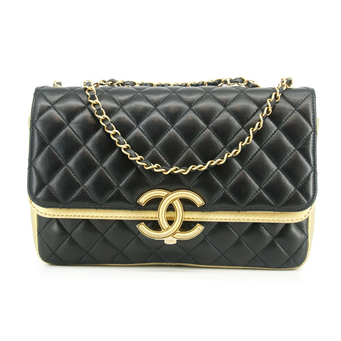 Chanel Double Flap Bag Quilted Lamb Skin Black &amp; Gold Large 28 Series-#2708 by Bolt Boutique