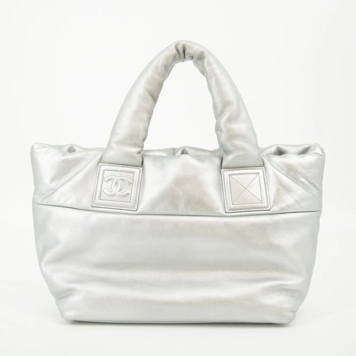 Chanel Grey Metallic Lambskin Quilted Small Coco Cocoon Reversible Tote Light Grey -#2556 by Bolt Boutique
