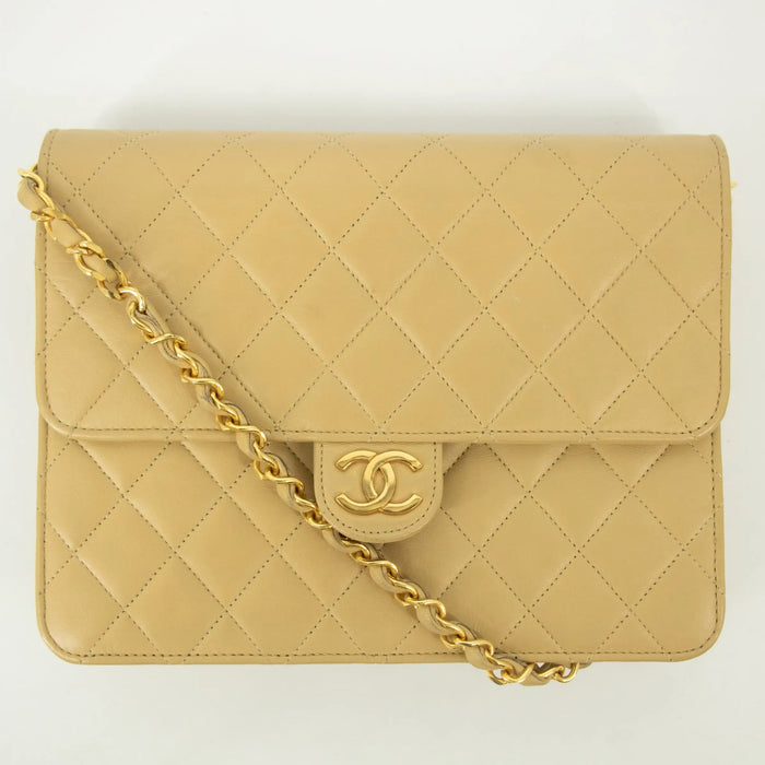 Chanel Lamb Skin Beige Single Flap Gold Hardware Shoulder Bag-#2545 by Bolt Boutique