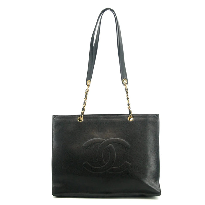 Chanel Large Coco Logo Caviar Skin Black Tote Bag Gold Hardware #2664 by Bolt Boutique