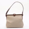 Chanel Linen Frame Buckle Shoulder Bag Brown 5 Series #2902 by Bolt Boutique