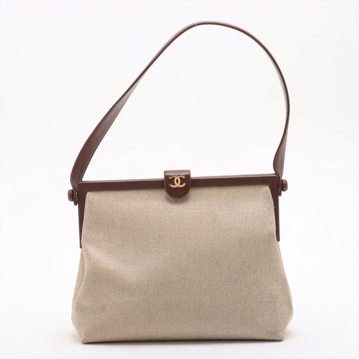 Chanel Linen Frame Buckle Shoulder Bag Brown 5 Series #2902 by Bolt Boutique