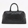 Chanel Logo Matelasse Black Quilted Caviar Skin Bowler Boston Bag #2498 by Bolt Boutique
