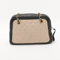 Chanel Matelasse Canvas &amp; Leather Chain Shoulder Bag Black x Beige Gold Metal Fittings 1 Series #2509 by Bolt Boutique