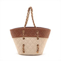 Chanel Matelasse Canvas &amp; Leather Chain Tote Bag Beige x Brown Gold Metal Fittings 1454422 -#2326 by Bolt Boutique