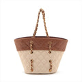 Chanel Matelasse Canvas &amp; Leather Chain Tote Bag Beige x Brown Gold Metal Fittings 1454422 -#2326 by Bolt Boutique