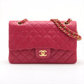 Chanel Matelasse Classic Double Flap 25 Dark Pink Lambskin Gold Metal Fittings 3 Series #2612 by Bolt Boutique