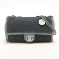 Chanel Matelasse Denim Single Flap Double Chain Bag Blue Silver Metal Fittings 20 Series #2607 by Bolt Boutique