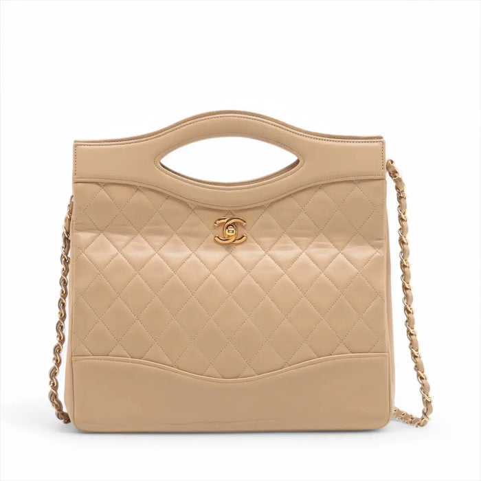 Chanel Matelasse Lambskin 2 Way Shoulder Bag Beige Gold Metal Fittings #3750 by Bolt Boutique