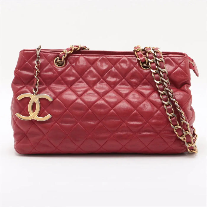 Chanel Matelasse Lambskin Chain Shoulder Bag Red Gold Metal Fittings 1328599 #1737 by Bolt Boutique