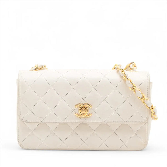 Chanel Matelasse Lambskin Single Flap Single Chain Bag White Gold Metal Fittings SKU-#3751 by Bolt Boutique