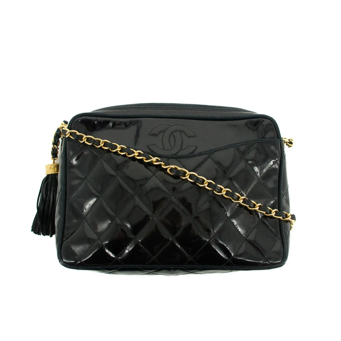 Chanel Matelasse Patent Leather Black Tassel Shoulder Bag #4750 by Bolt Boutique