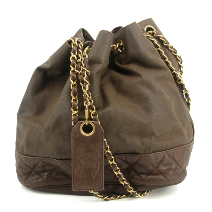 Chanel Matlasse Brown Bucket Bag Canvas / Lambskin Shoulder Bag by Bolt Boutique