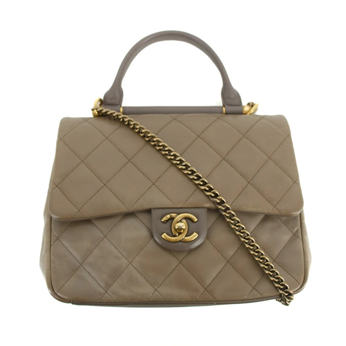 Chanel Medium Dark Grey Quilted Glazing Calfskin Top Handle 23 Series - #2675 by Bolt Boutique