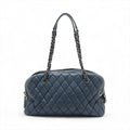Chanel New Bubble Expandable Zip Bowling Bag Lambskin Shoulder Bag Blue Gunmetal Fittings 14 Series #2514 by Bolt Boutique