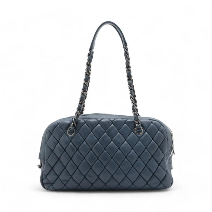 Chanel New Bubble Expandable Zip Bowling Bag Lambskin Shoulder Bag Blue Gunmetal Fittings 14 Series #2514 by Bolt Boutique