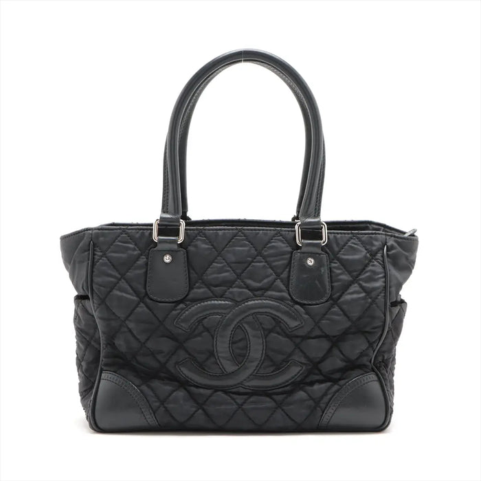 Chanel Paris New York Line Nylon &amp; Leather Tote Bag Black Silver Metal Fittings 10 Series #2881 by Bolt Boutique