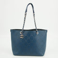 Chanel Perforated Caviar Skin Leather Tote Bag Blue 23 Series #2626 by Bolt Boutique