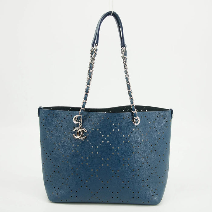 Chanel Perforated Caviar Skin Leather Tote Bag Blue 23 Series #2626 by Bolt Boutique