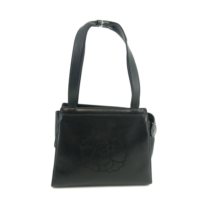 Chanel Satin Camellia Top Handle Black Leather Shoulder Bag 5 Series #3449 by Bolt Boutique
