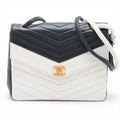 Chanel V Stitch Lambskin Shoulder bag White x navy Gold Metal Fittings #2489 by Bolt Boutique