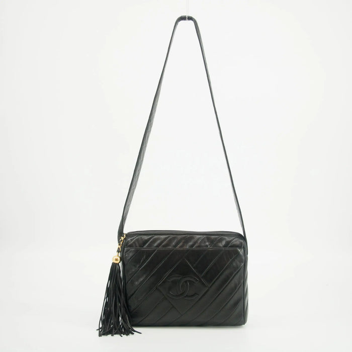 Chanel Vintage Diamond CC Camera Bag Chevron Lambskin Black 3 Series #2615 by Bolt Boutique
