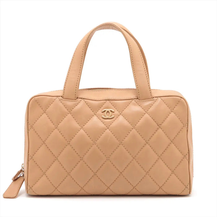 Chanel Wild Stitch Lambskin Top Handle Bowler Bag Beige Gold Metal Fittings 7 Series #2595 by Bolt Boutique