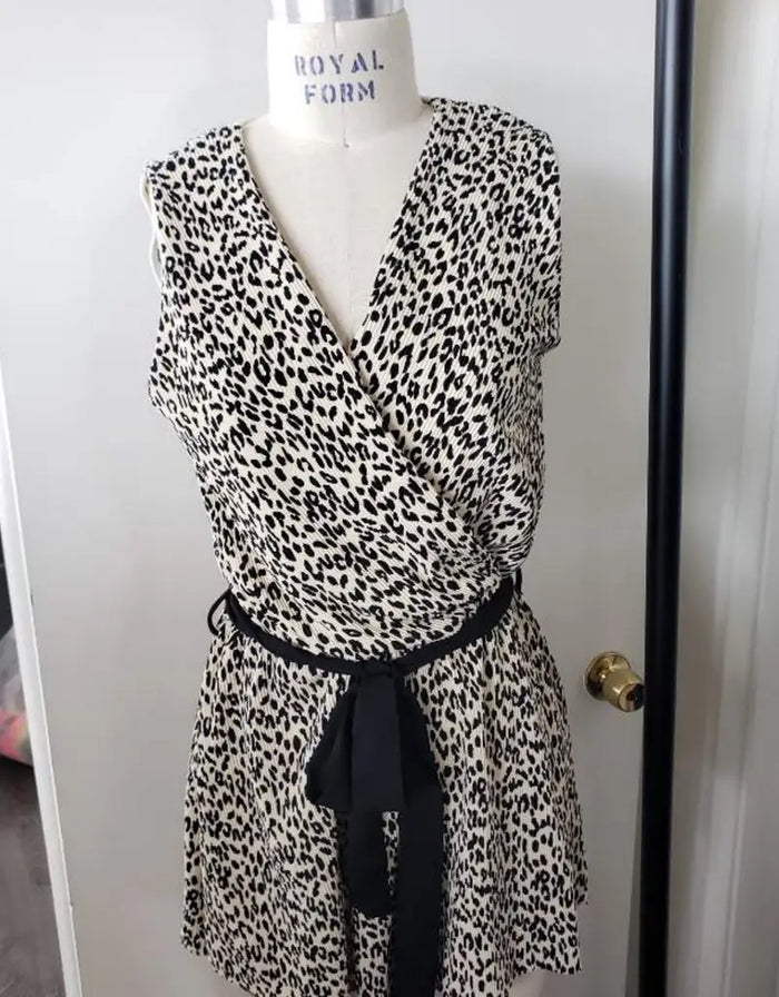 Cheetah Print Belted Romper by Boutique 23