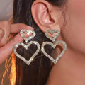 Chic Double Heart Rhinestone Stud Earrings by DailySale