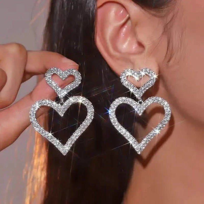 Chic Double Heart Rhinestone Stud Earrings by DailySale
