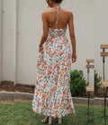 Chiffon V Neck Floral Maxi Dress - Orange by Boutique 23