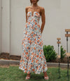 Chiffon V Neck Floral Maxi Dress - Orange