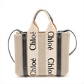 Chloe Woody Small Canvas &amp; Leather 2 Way Handbag Beige x black #2601 by Bolt Boutique