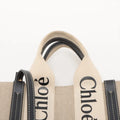 Chloe Woody Small Canvas &amp; Leather 2 Way Handbag Beige x black #2601 by Bolt Boutique