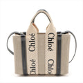 Chloe Woody Small Canvas &amp; Leather 2 Way Handbag Beige x black #2601 by Bolt Boutique
